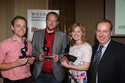 Award winners, from left: Neil Campbell, Queen's University Belfast (engineering); Jens Kosak, Letterfrack College (design); and Catriona Hickey of University of Ulster (architecture), with Richard Lowe, Wood Marketing Federation and Coillte