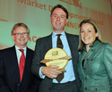 Market Development Award (from left): Andrew Abbott from sponsor TRADA Technology; Paul Clegg from winner Accsys Technologies; and Sarah Beeny