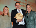 Small Timber Business Award (from left): Sam Padden from sponsor Carrefour; John Wardle of winner JW Timber; and Sarah Beeny