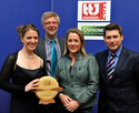 Achievement in Engineered Timber Award (from left): Hester Brough of winner Feilden Clegg Bradley Studios; Gordon Ewbank of sponsor Osmose; Sarah Beeny; and Andy Hodge of Osmose